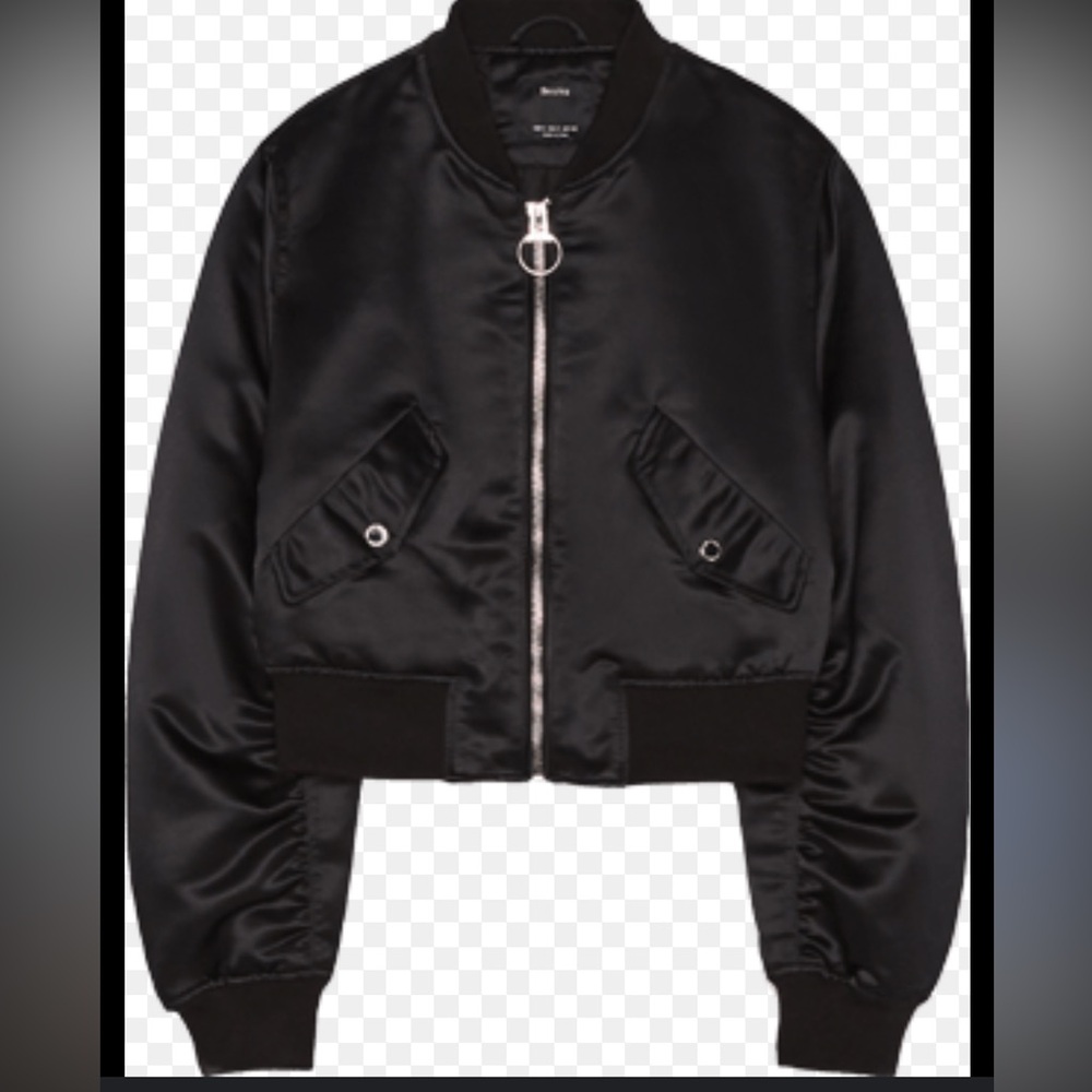 Bershka Shiny Black Bomber Jacket